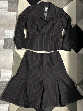 Metro Style ⭐️SET⭐️ Black/Pink Pinstripes Business Academia Skirt Set Women's 14